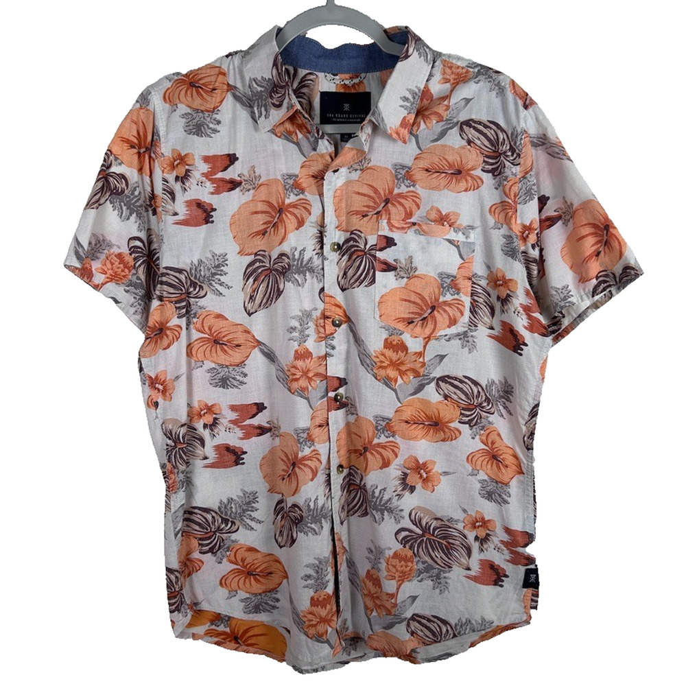 Roark Revival mens M button up shirt Hawaiian print 100% cotton Relaxed Party